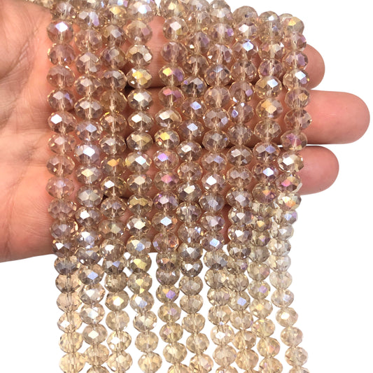 Kristal Boncuk, Çin Kristali-8mm-62 Şeffaf Janjan Bej