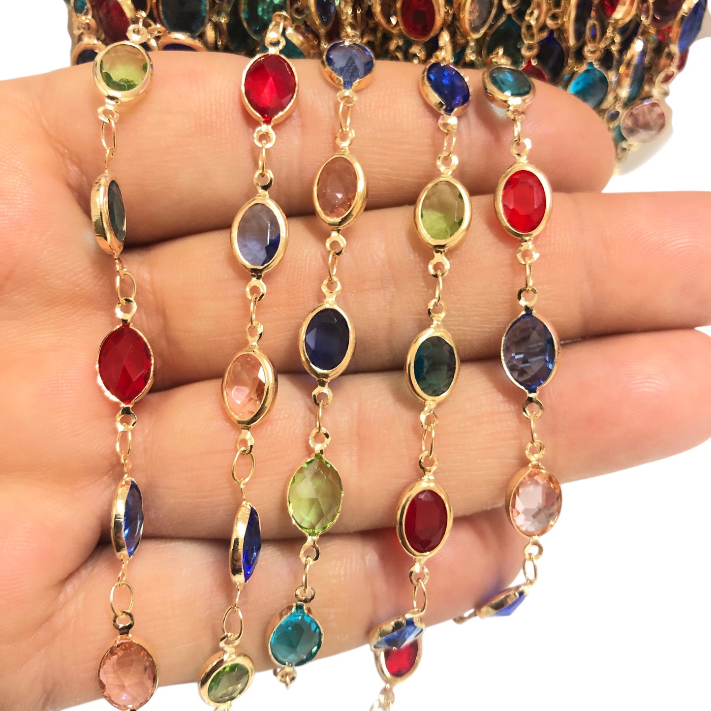 Altın Kaplama Büyük Oval Taşlı Zincir  - Mix