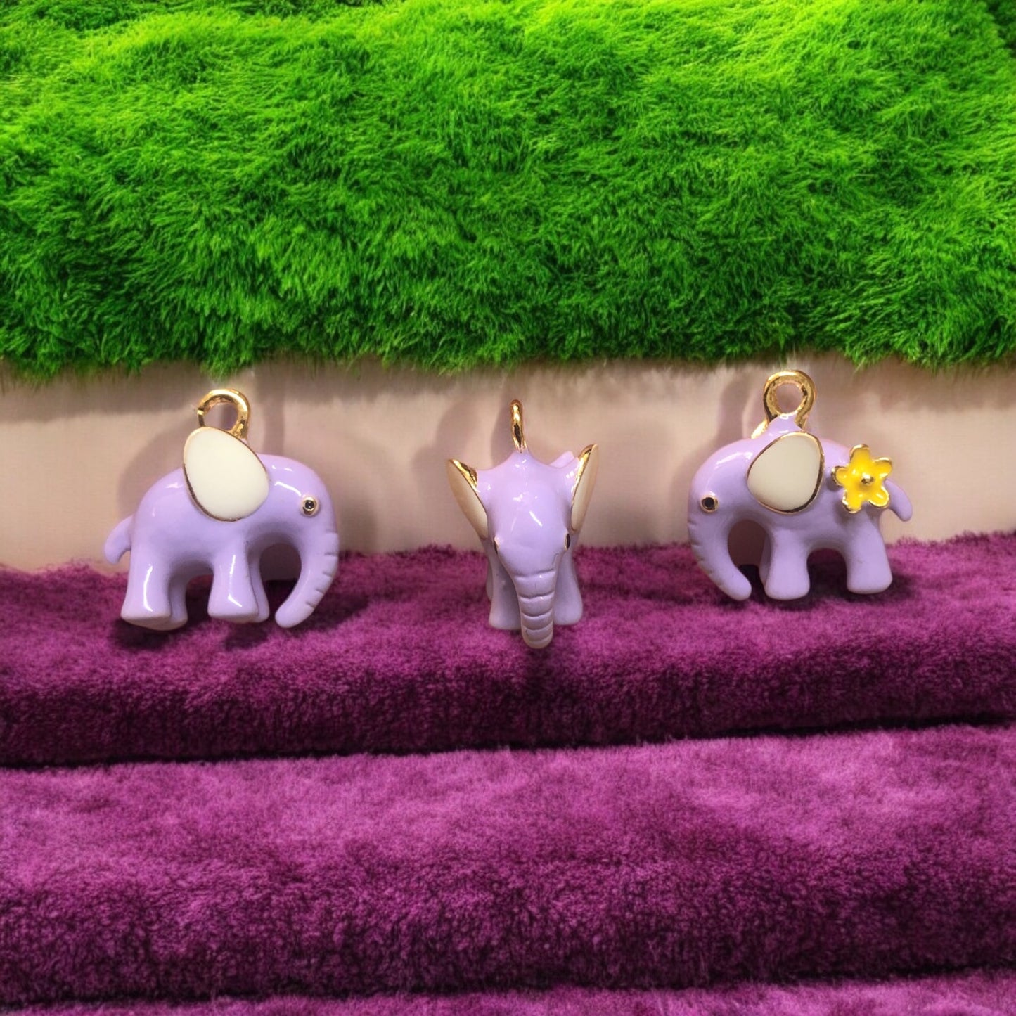 Altın Kaplama Üç boyutlu  Çiçekli Lila Fil Sallantı