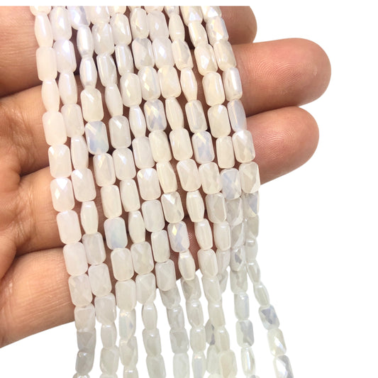 4 x7 mm Fasetli  Baget Kristal Boncuk – Buzlu Janjanlı Beyaz- 0025- (+- 80 Adet  / + -52cm )