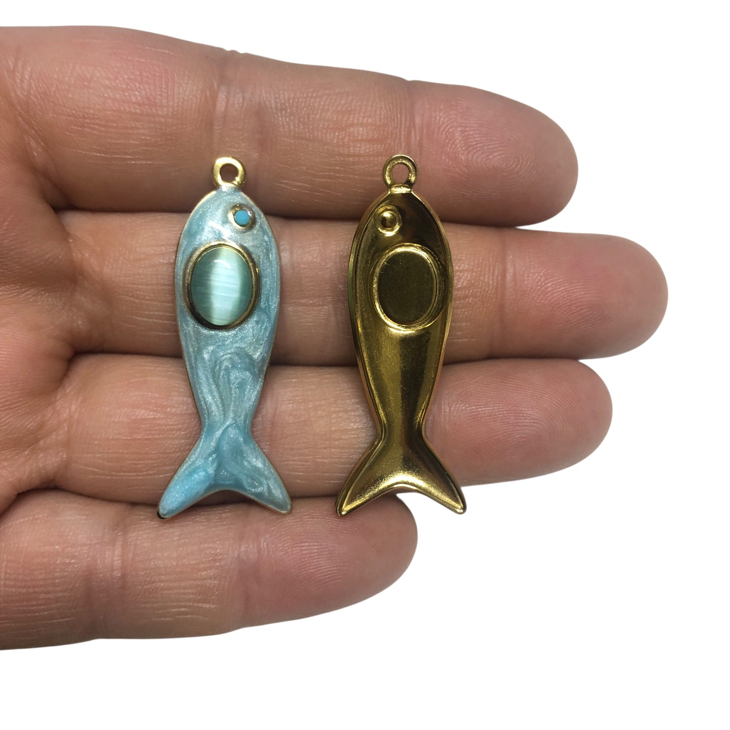 Sarı Çelik Sedefli Balık Kolye Ucu - Mavi