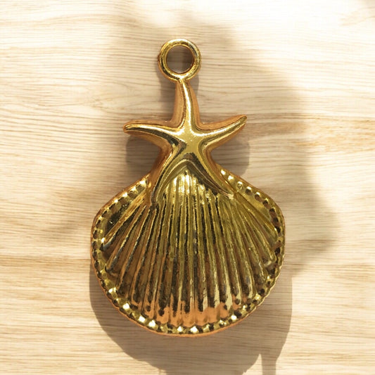 Altın Kaplama Sallantı Deniz Kabuğu  Yıldızlı  -35 mm