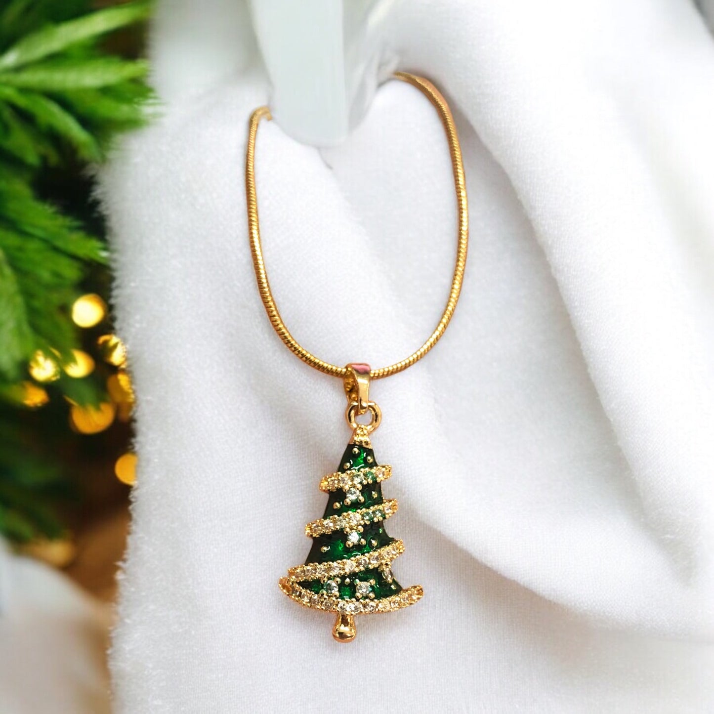 Altın Kaplama Zirkon Taşlı Mineli Yeni Yıl Aparat - Çam Ağacı