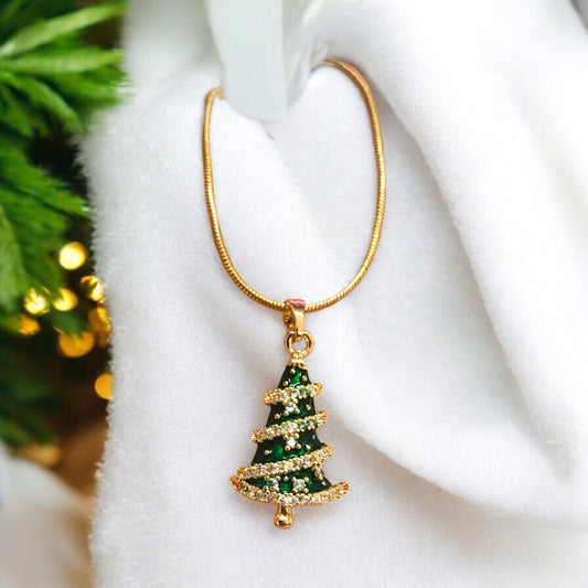 Altın Kaplama Zirkon Taşlı Mineli Yeni Yıl Aparat - Çam Ağacı