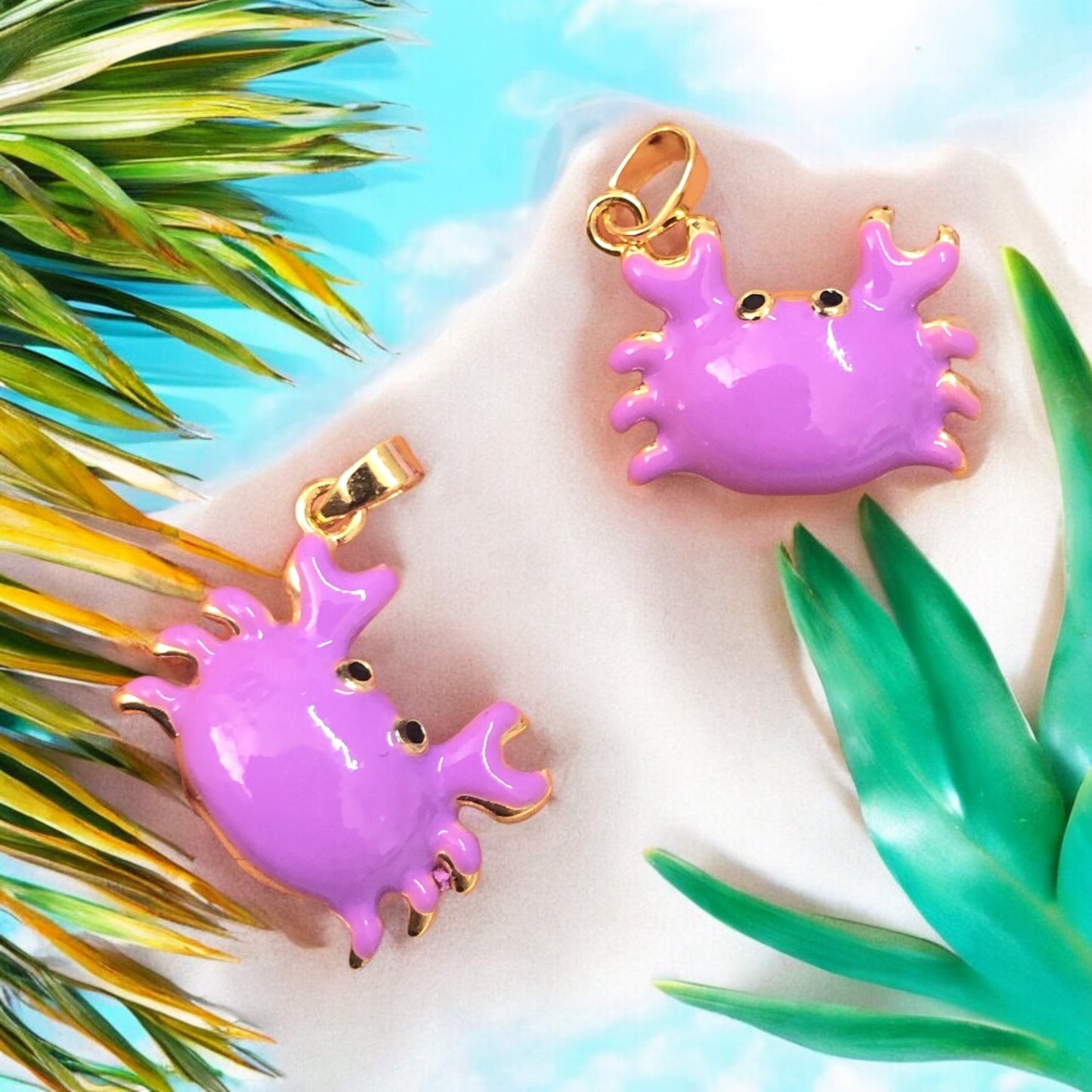 Altın  Kaplama  Mineli Yengeç  Kolye Ucu - Mor