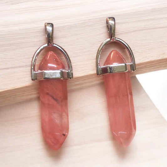 Doğal Taş Füze Kolye Ucu - Gül Kuvars