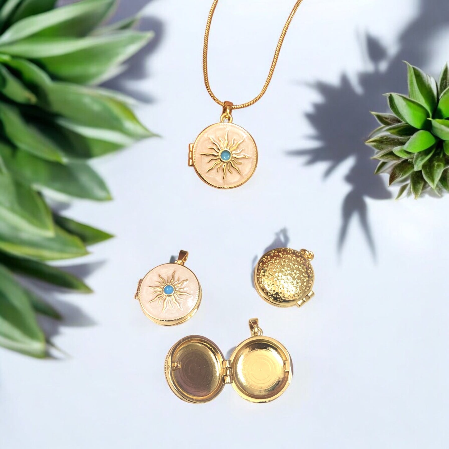 Altın  Kaplama Açılabilir Çift taraflı Kolye Ucu- Sedef