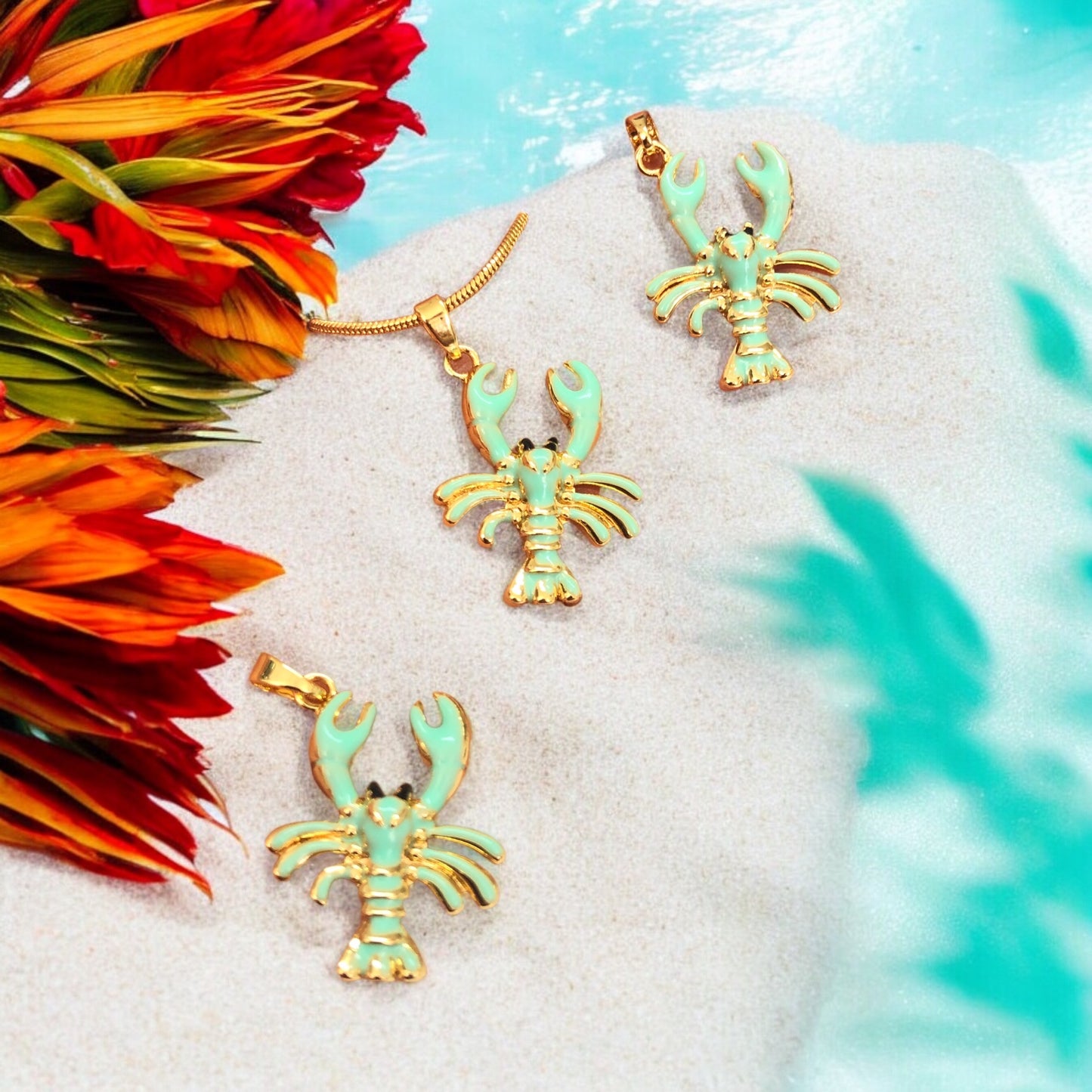 Altın  Kaplama  Mineli Istakoz Kolye Ucu -Mint