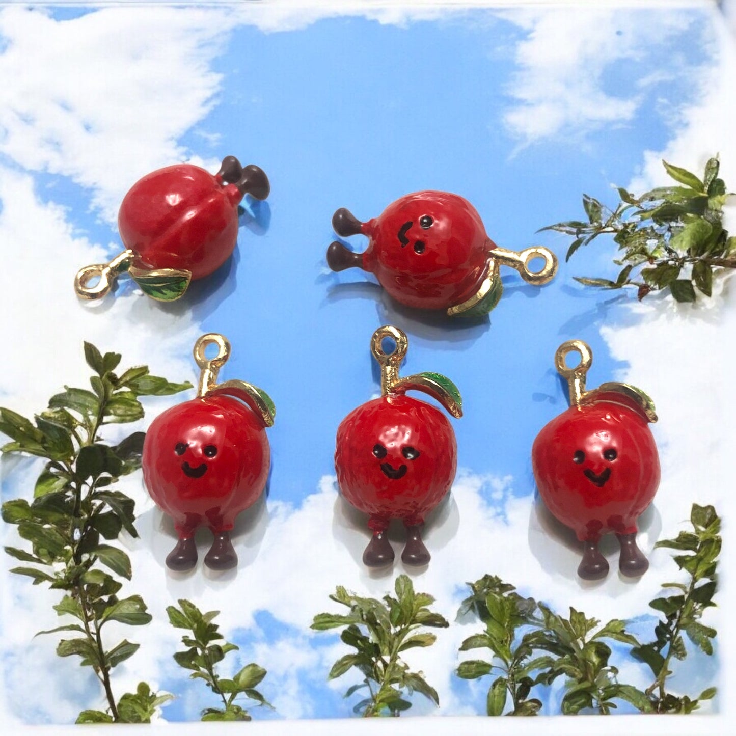 Gold Plated Enamel Strawberry Shaking Attachment - Neon Green