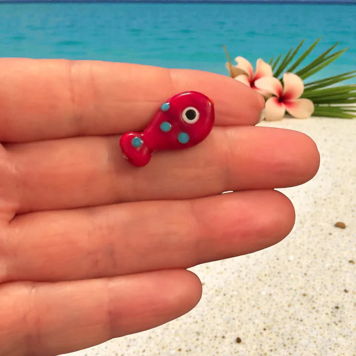 Murano Cam - Benekli  Balık Kırmızı -20x11mm