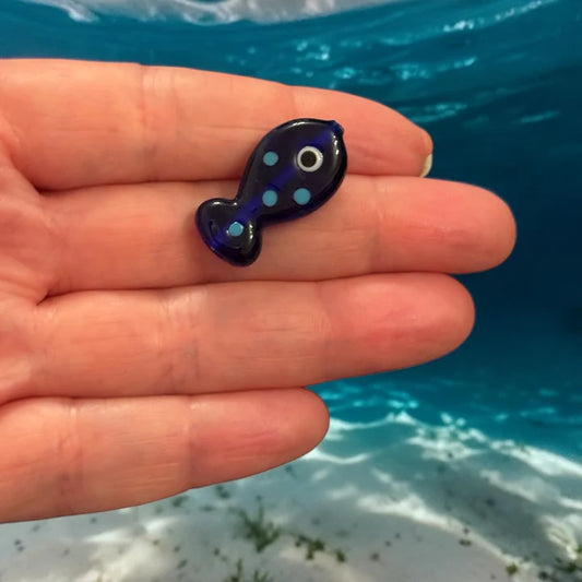 Murano Cam - Benekli  Balık Lacivert -20x11mm