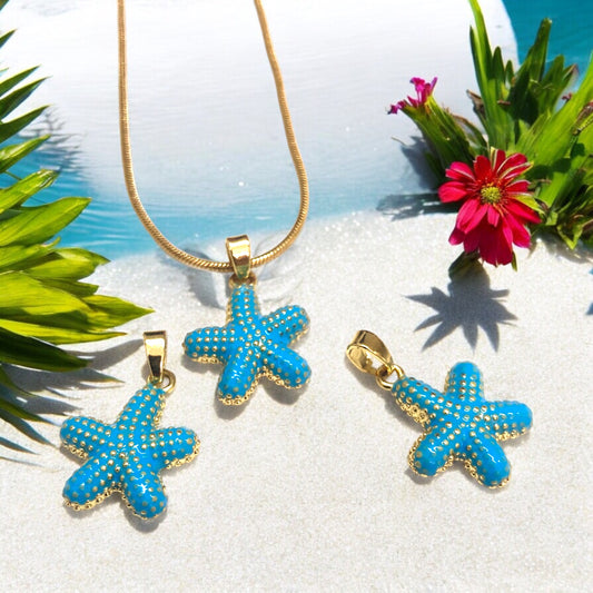 Altın Kaplama Mineli Deniz Yıldızı Kolye Ucu -Mavi