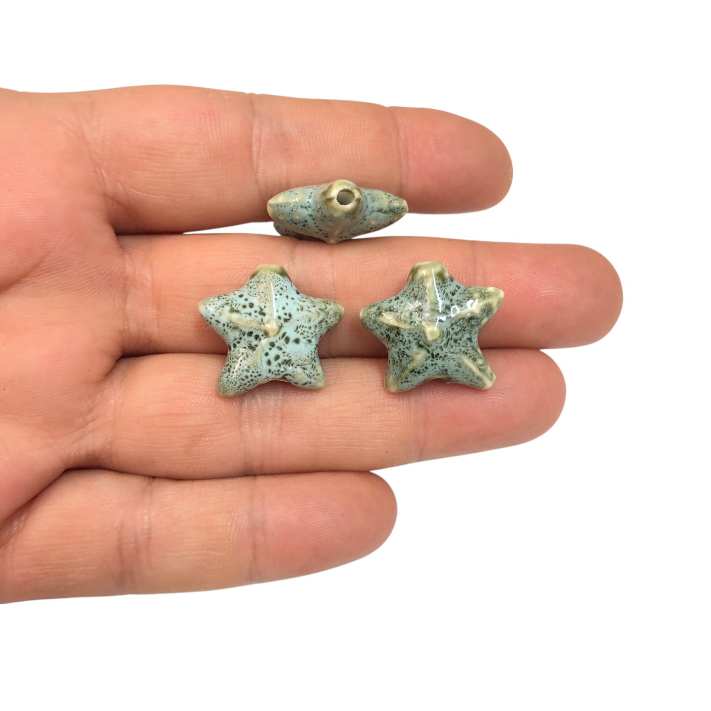 Seramik Yıldız  Büyük Boy  - Benekli Su yeşili