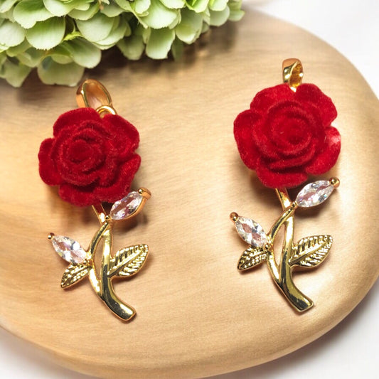 Altın Kaplama Zirkon taşlı  Kadife Büyük Gül Kolye Ucu