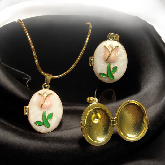 Altın Kaplama Mineli Açılabilir Kolye Ucu - Lale