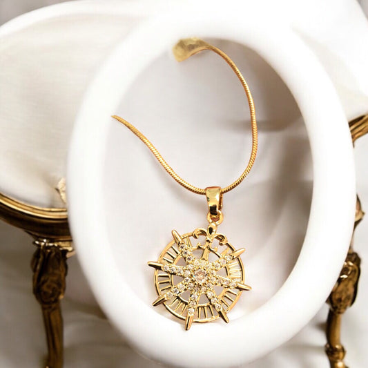 Altın Kaplama Zirkon Taşlı Sekiz Köşe Yıldız Kolye ucu