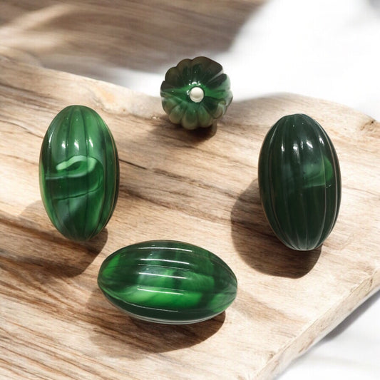 A Kalite Akrilik Çizgili Oval 17x29mm- Yeşil  Ebruli