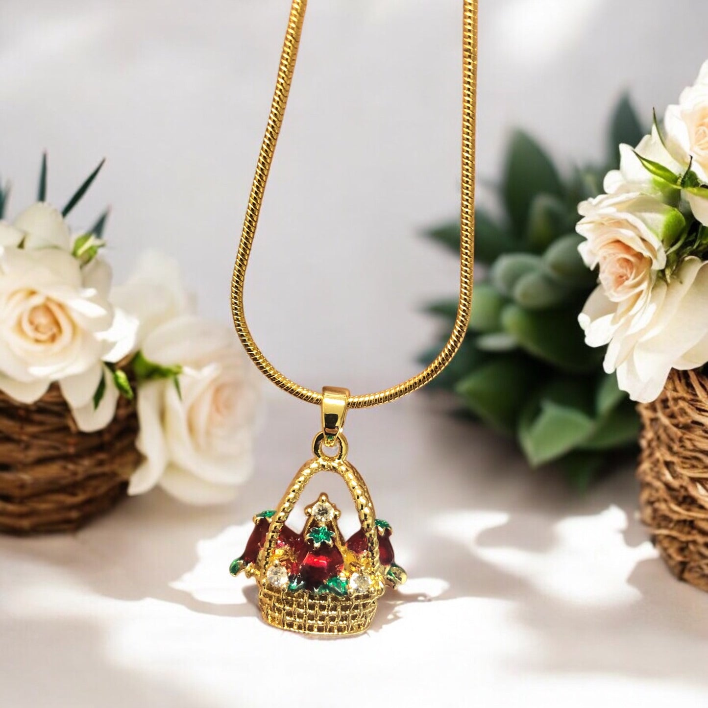 Sarı Çelik Zirkon Taşlı Nar Sepeti