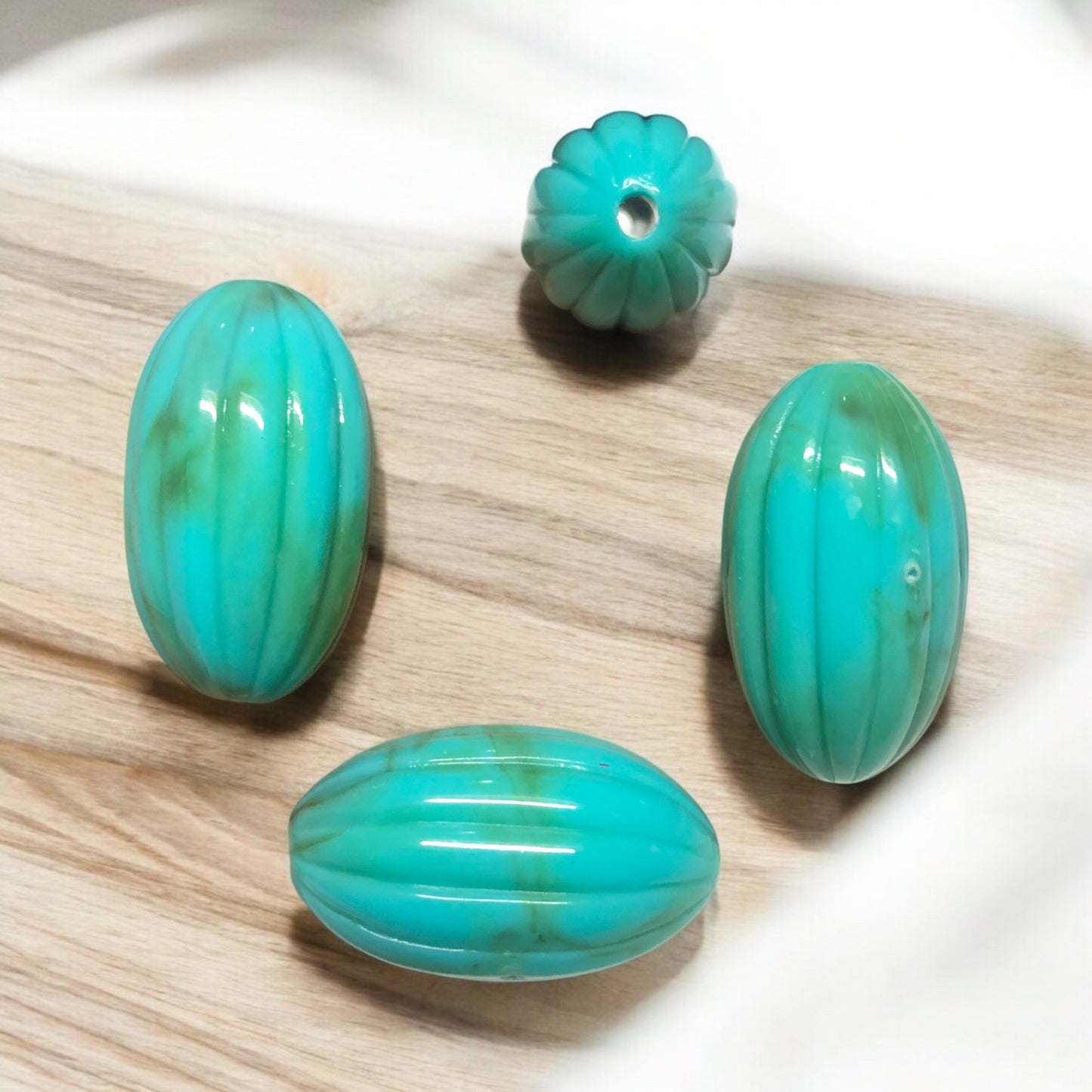 A Kalite Akrilik Çizgili Oval 17x29mm- Turkuaz  Ebruli