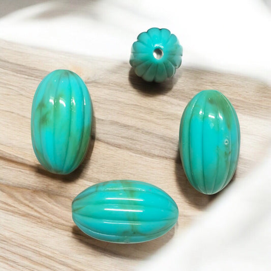 A Kalite Akrilik Çizgili Oval 17x29mm- Turkuaz Ebruli