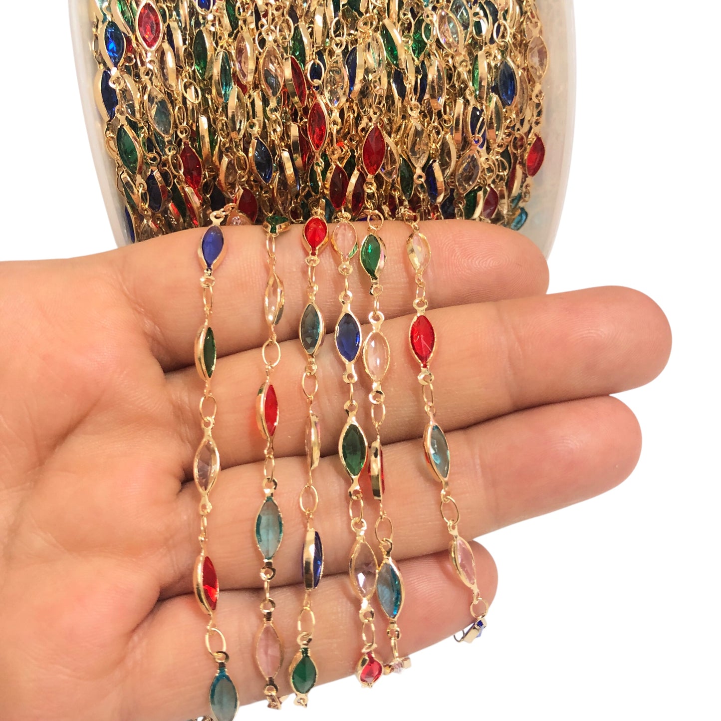 Altın Kaplama Mekik  Taşlı Zincir  - Mix