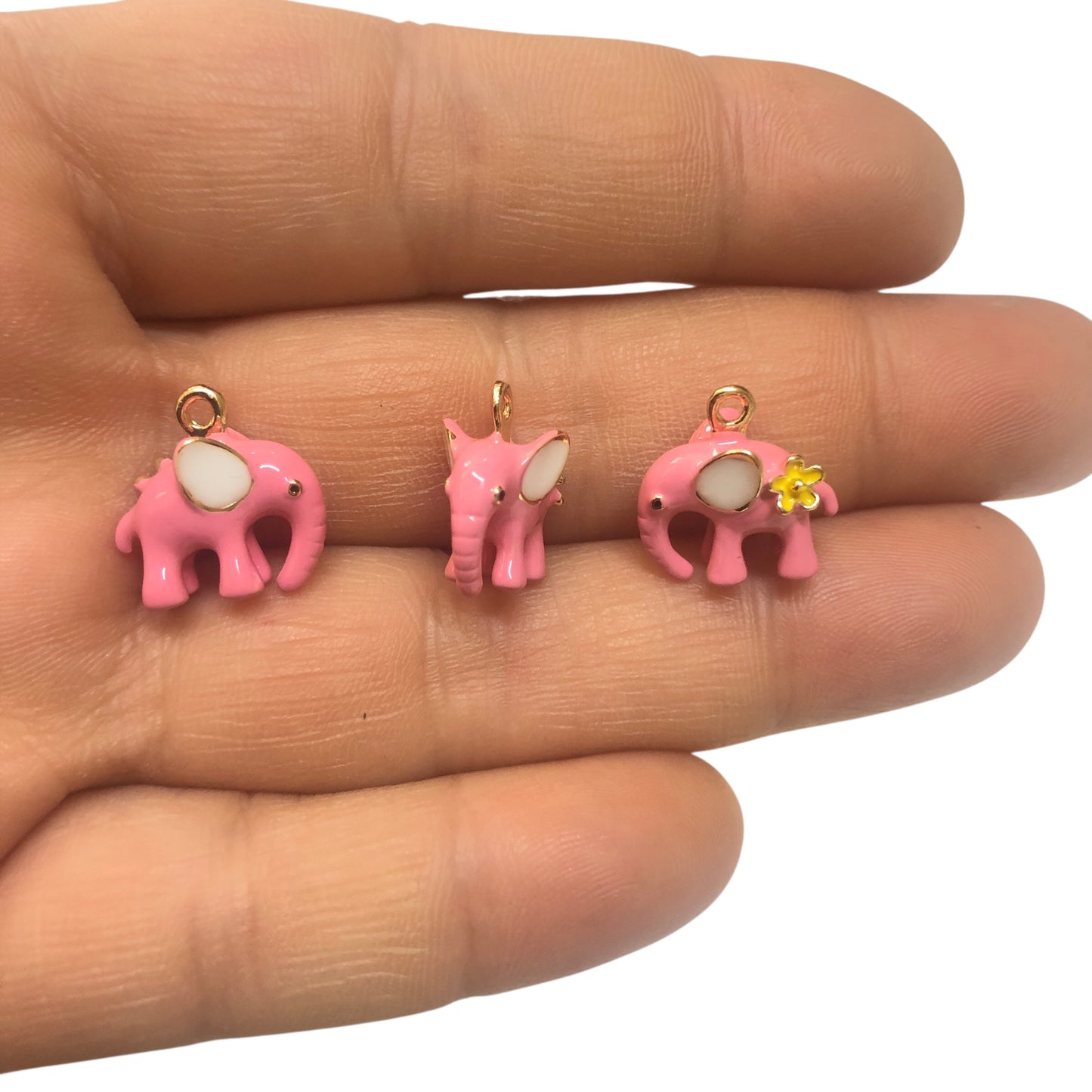 Altın Kaplama Üç boyutlu  Çiçekli Pembe Fil Sallantı