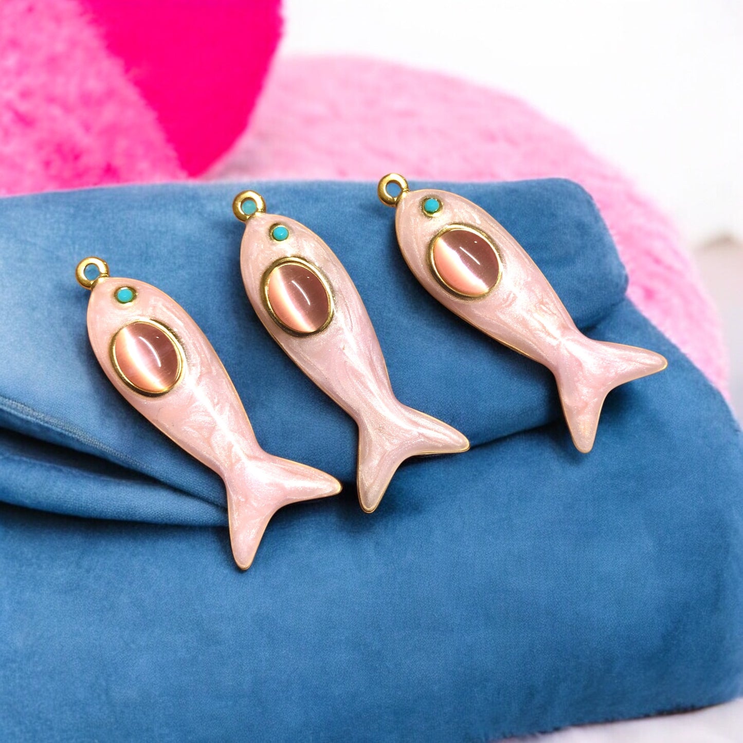 Sarı Çelik Sedefli Balık Kolye Ucu -Pembe