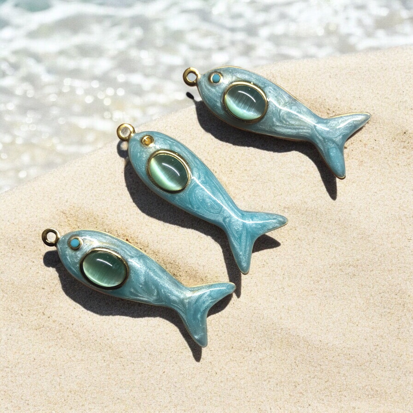 Sarı Çelik Sedefli Balık Kolye Ucu - Mavi