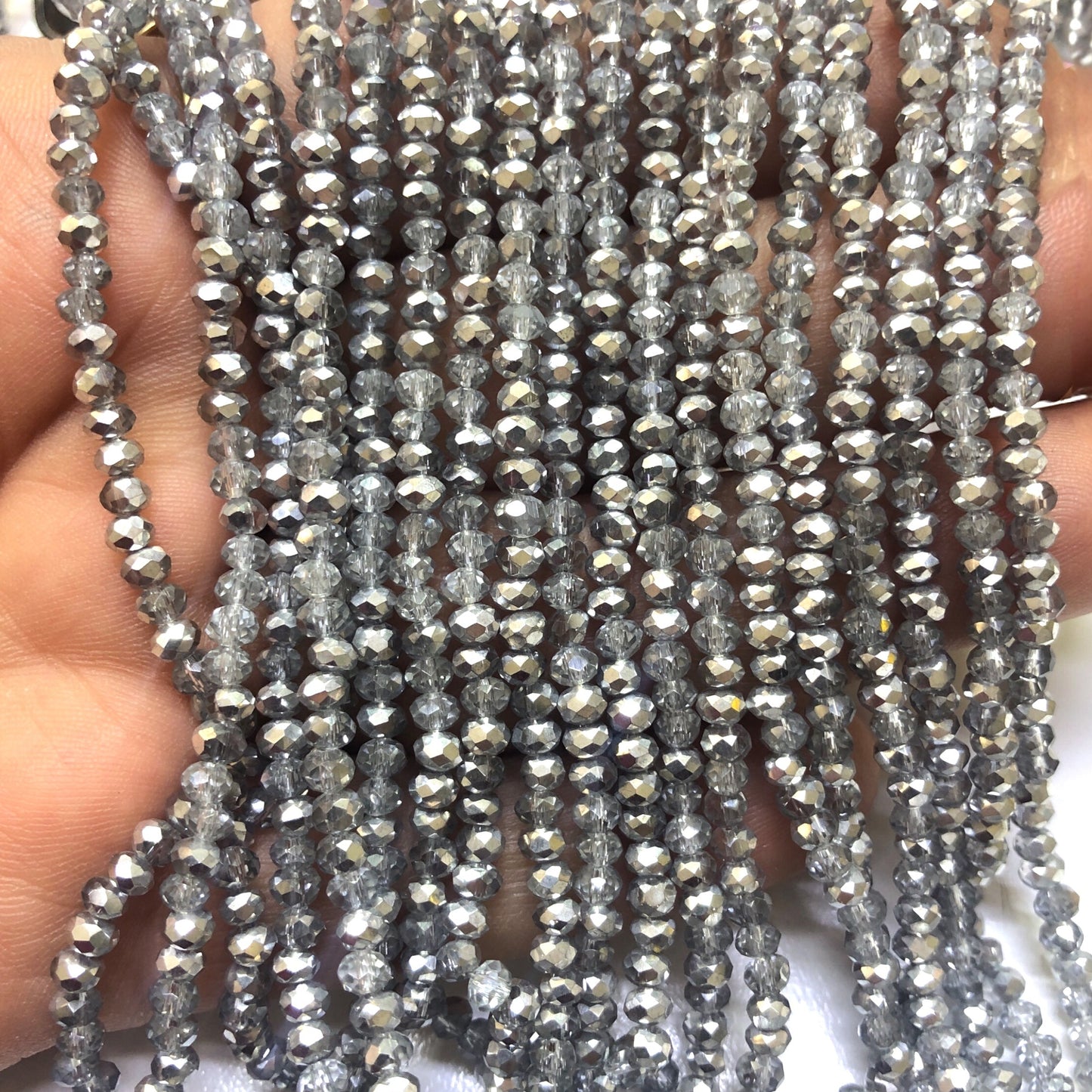 Kristal Boncuk, Çin Kristali-3mm-4 - Aynalı Gümüş
