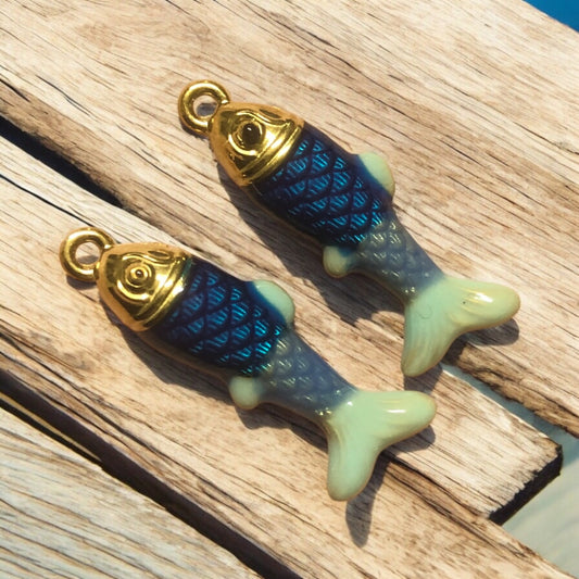 Sarı Çelik Mineli Balık Kolye Ucu -2