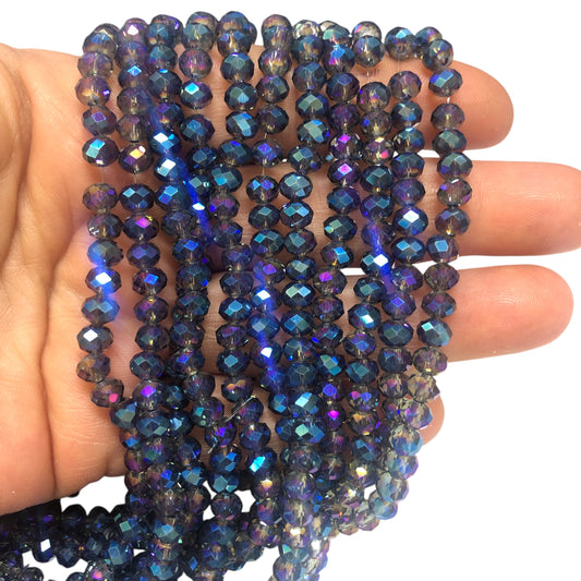 Çin Kristali 6mm - 40 - Şeffaf Janjanlı Mavi Ebruli