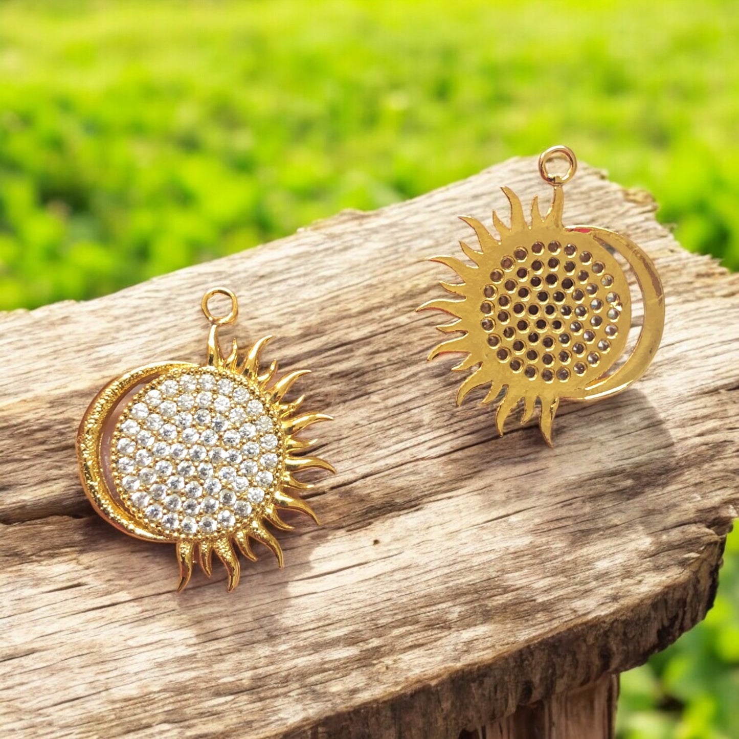 Altın Kaplama Zirkon Taşlı Güneş & Ay Kolye Ucu-2