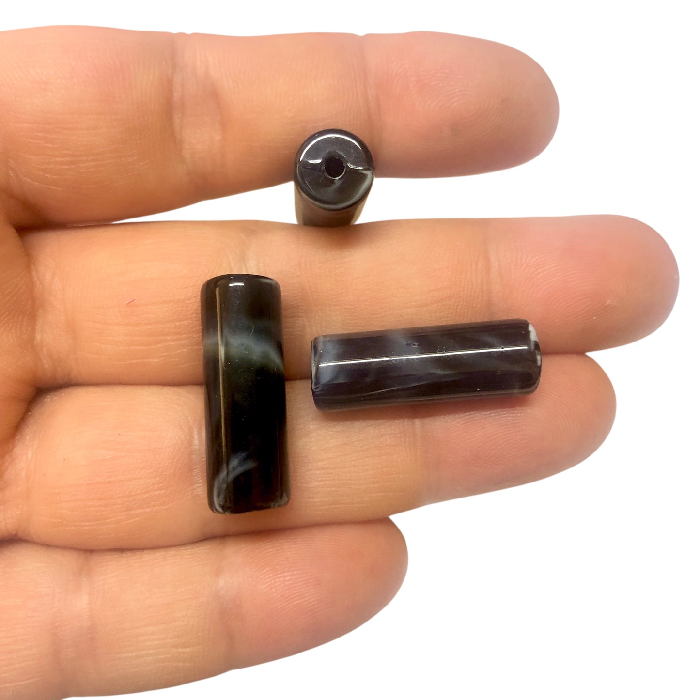 A Kalite Akrilik Silindir -8x25mm- Ebruli Siyah