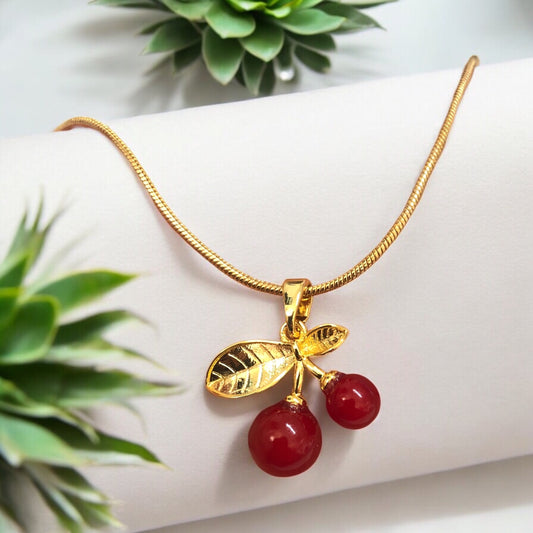 Altın Kaplama Çift Yapraklı Kiraz Kolye Ucu