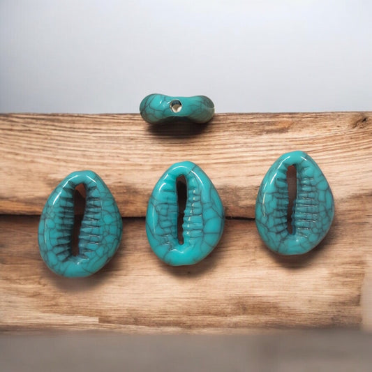 Akrilik Deniz Kabuğu Delikli Turkuaz Desen