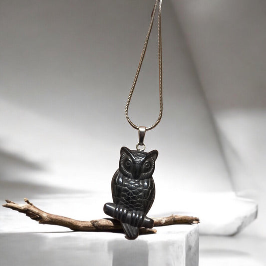 Doğal Taş - Hematit Kolye Ucu - Baykuş