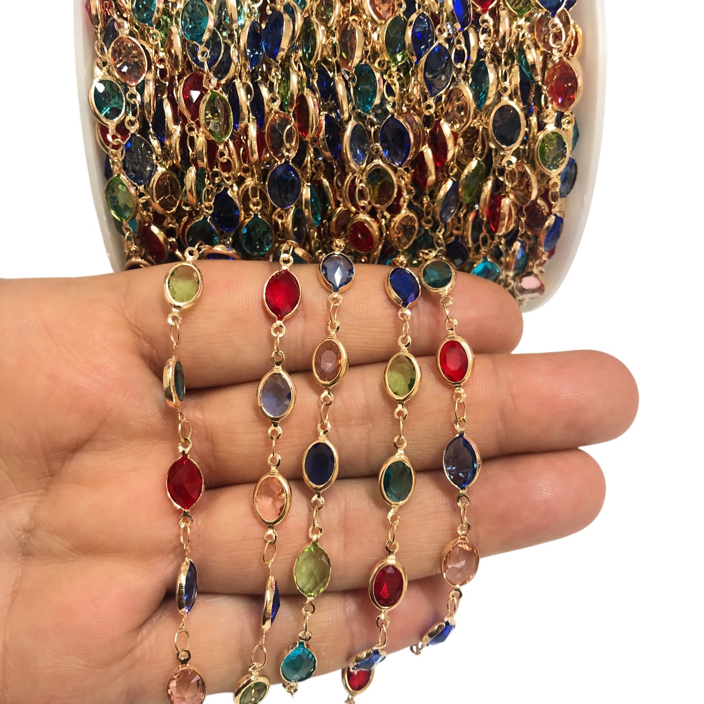 Altın Kaplama Büyük Oval Taşlı Zincir  - Mix