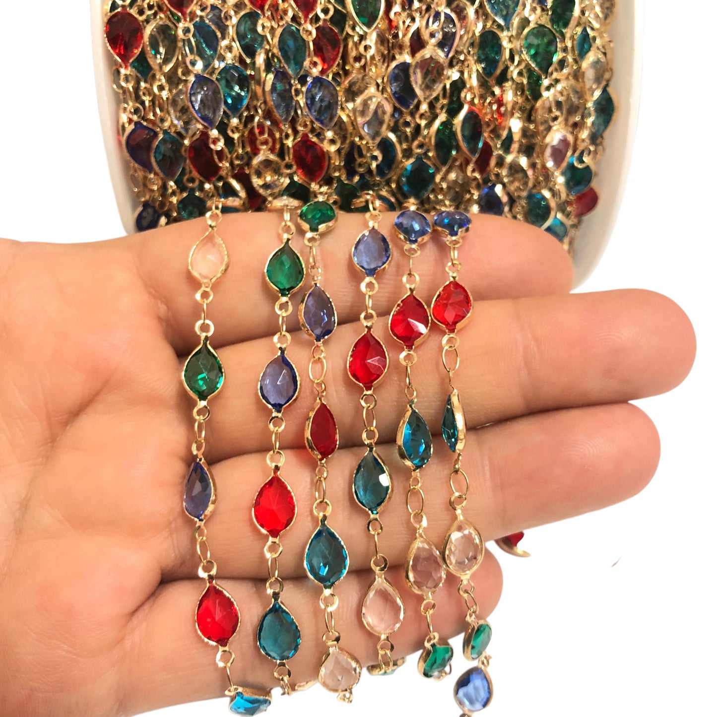 Altın Kaplama Badem  Taşlı Zincir  - Mix