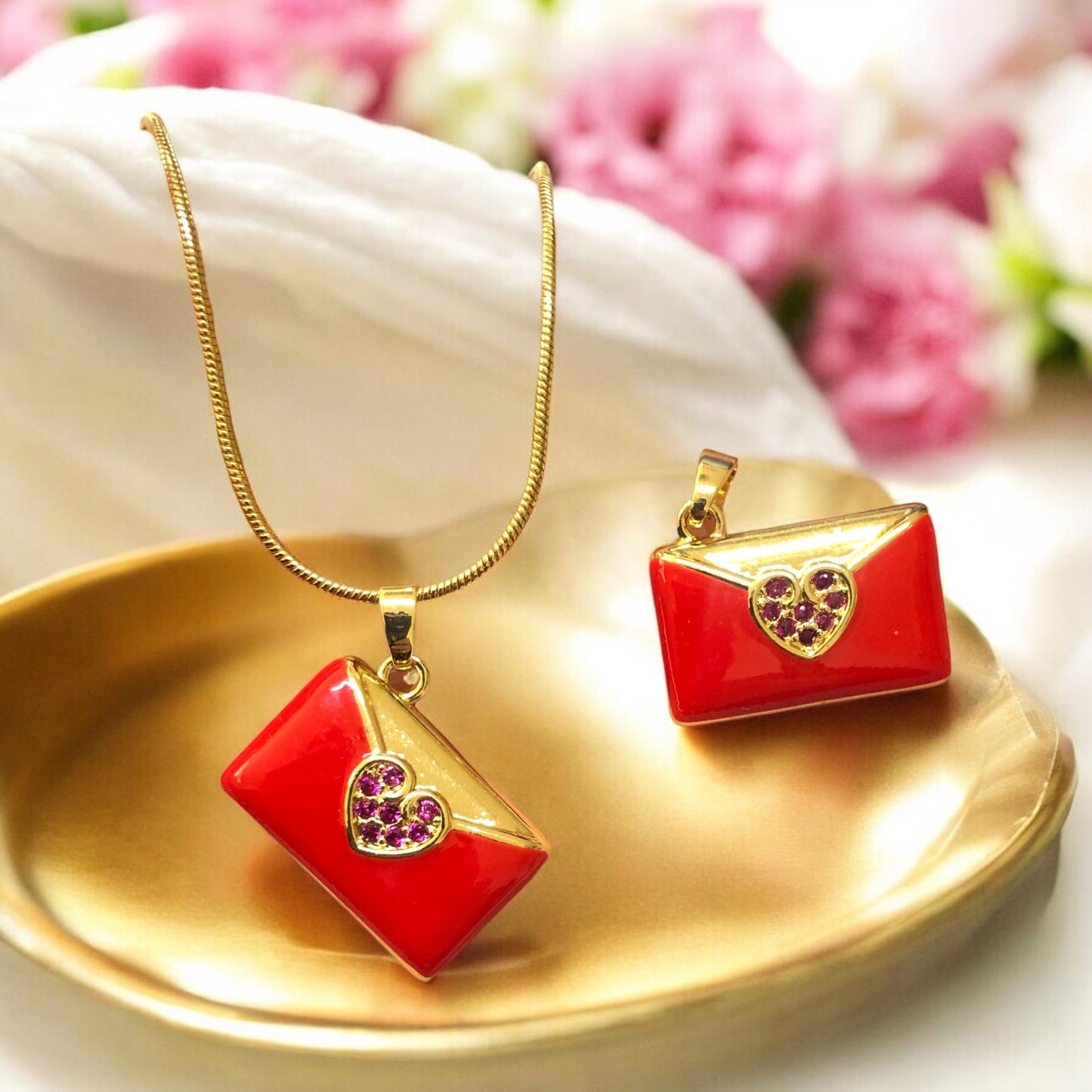 Altın Kaplama Mineli  Zarf Kolye Ucu