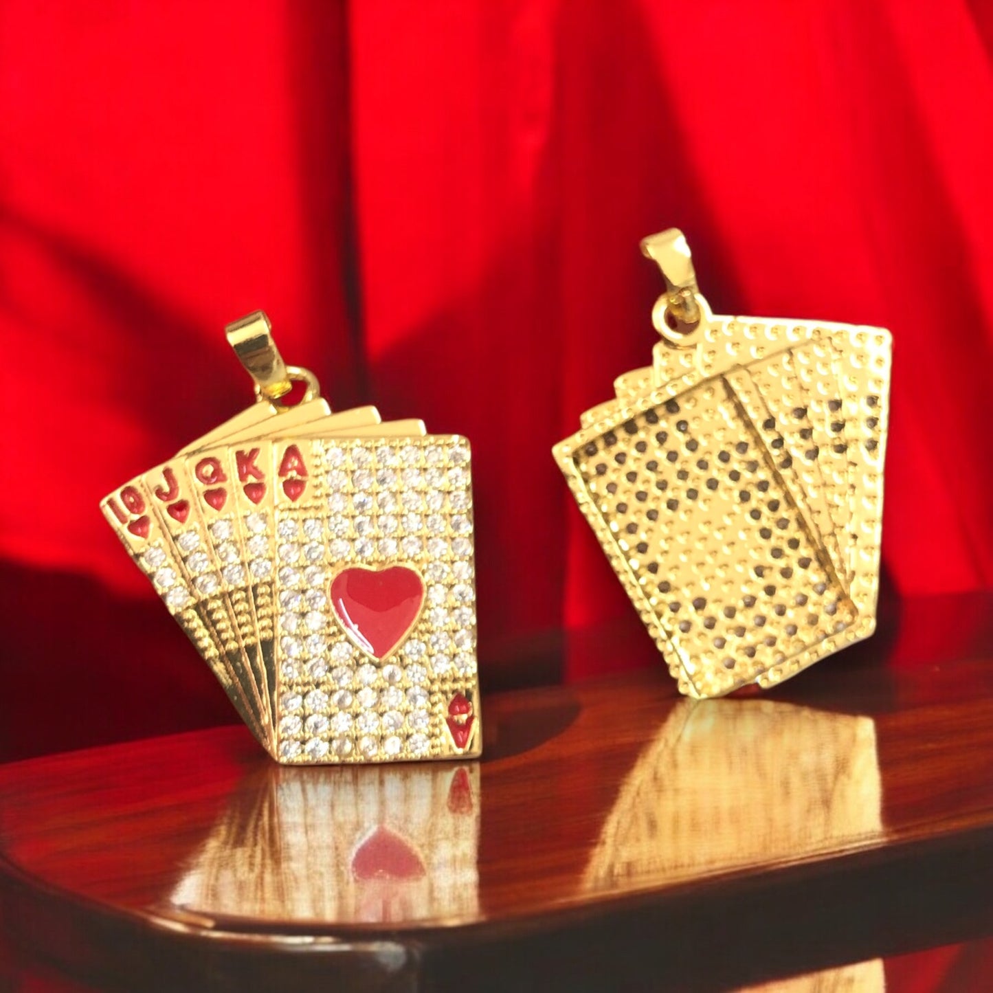 Altın Kaplama Zirkon Taşlı İskambil Kartları Kolye Ucu