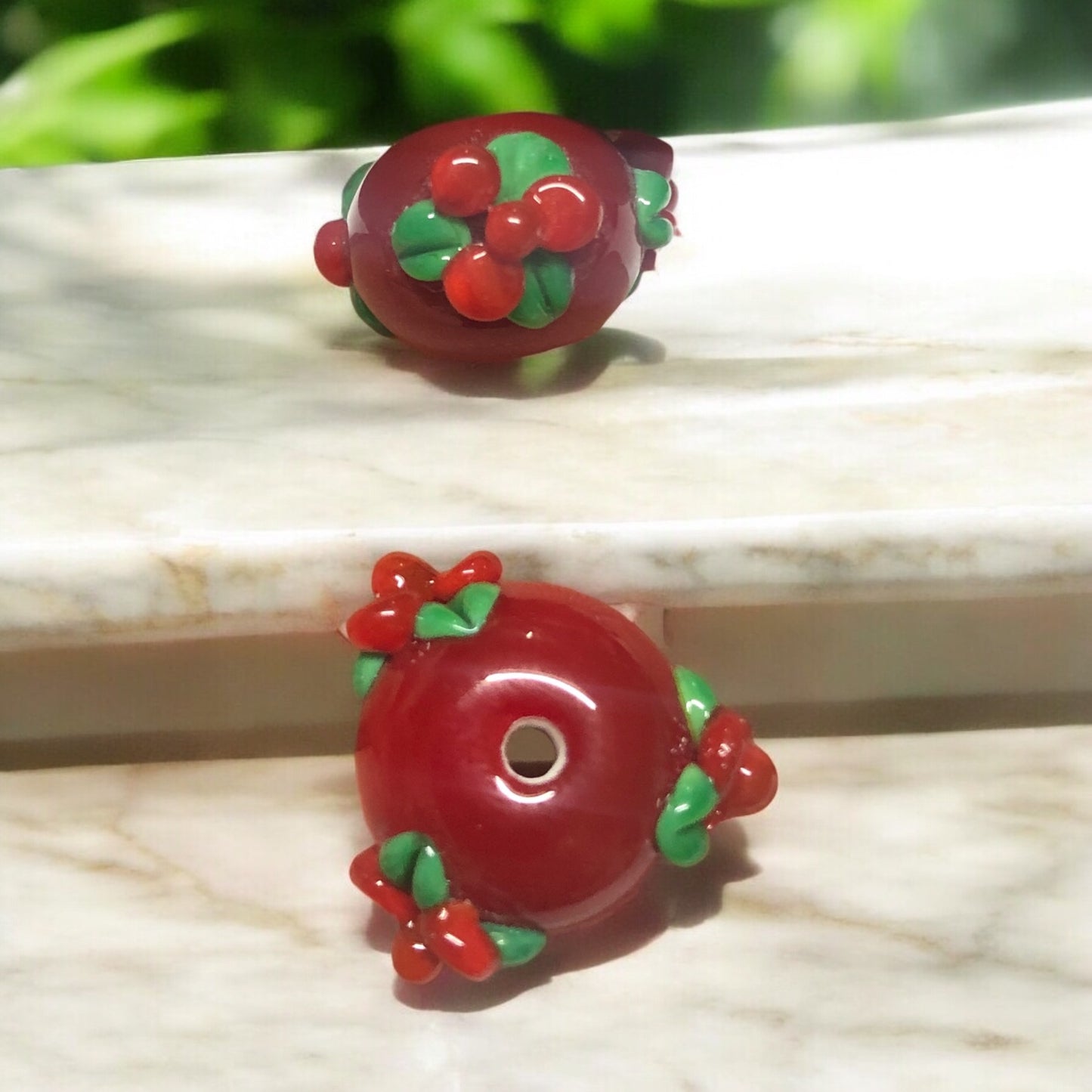 Murano Kokinalı Rondel Kırmızı &Yeşil