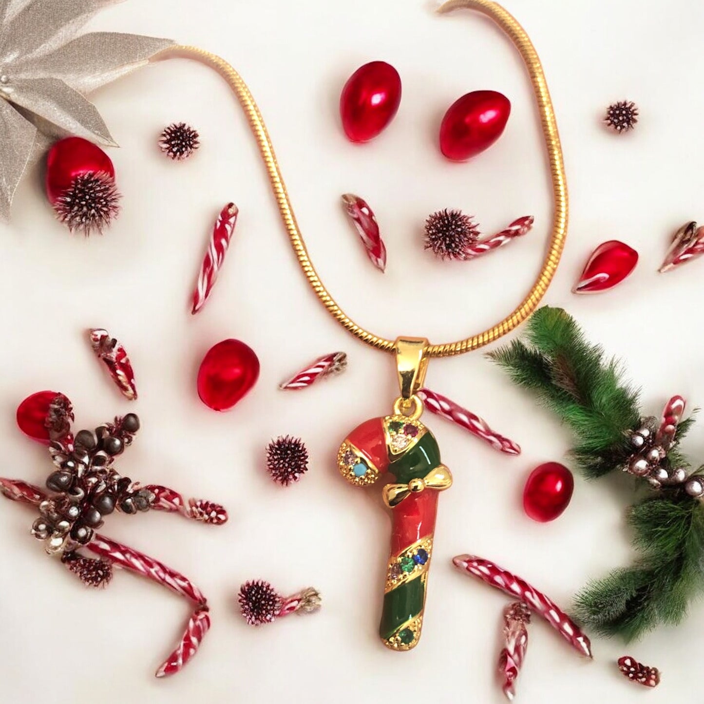 Altın Kaplama Mineli Zirkon Taşlı Mineli Yeni Yıl Aparat -Baston Şeker