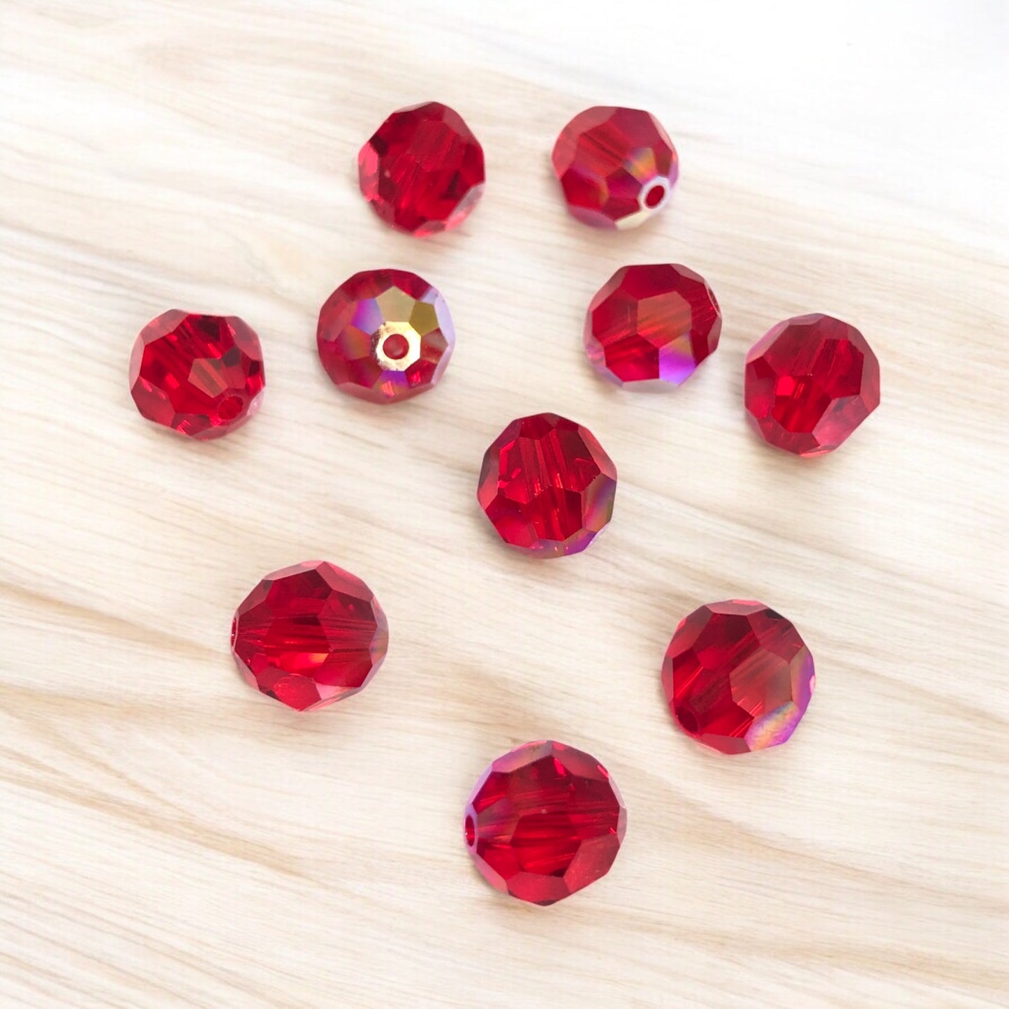 Swarovski Kristal 8mm Petek Kesim -  Şeffaf Parlak Kırmızı( Lt.Siam AB.) - 004