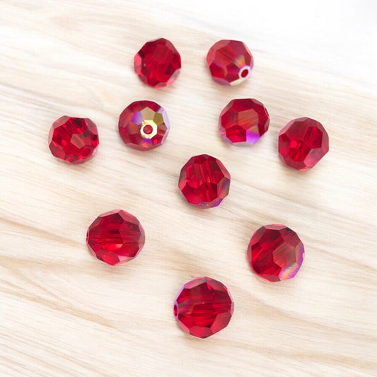 Swarovski Kristal 8mm Petek Kesim -  Şeffaf Parlak Kırmızı( Lt.Siam AB.) - 004