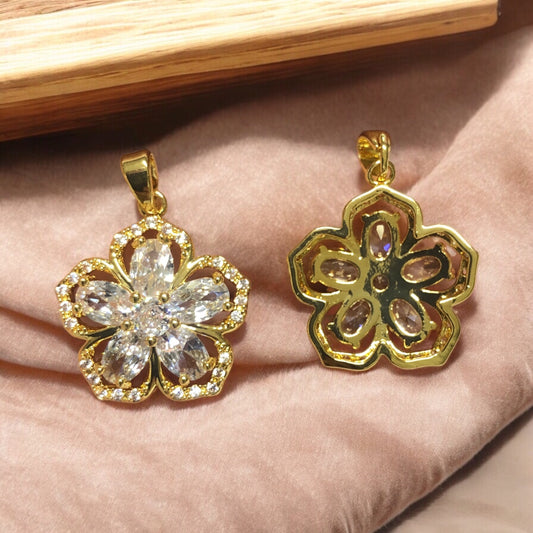 Sarı Çelik  Zirkon Taşlı  Çiçek Kolye Ucu