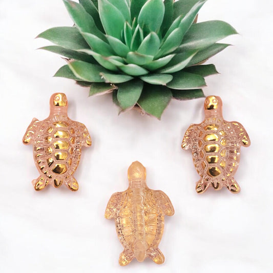 Akrilik  Şeffaf Altın Yaldızlı Kaplumbağ