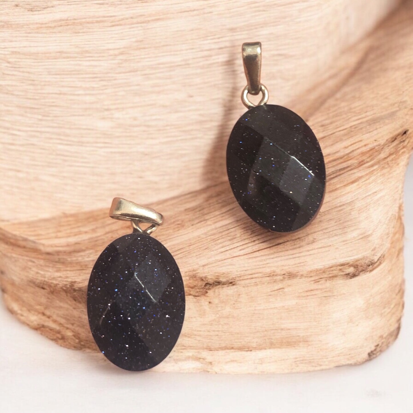 Doğal Taş Oval Kolye Ucu - Lacivert Yıldız Taşı