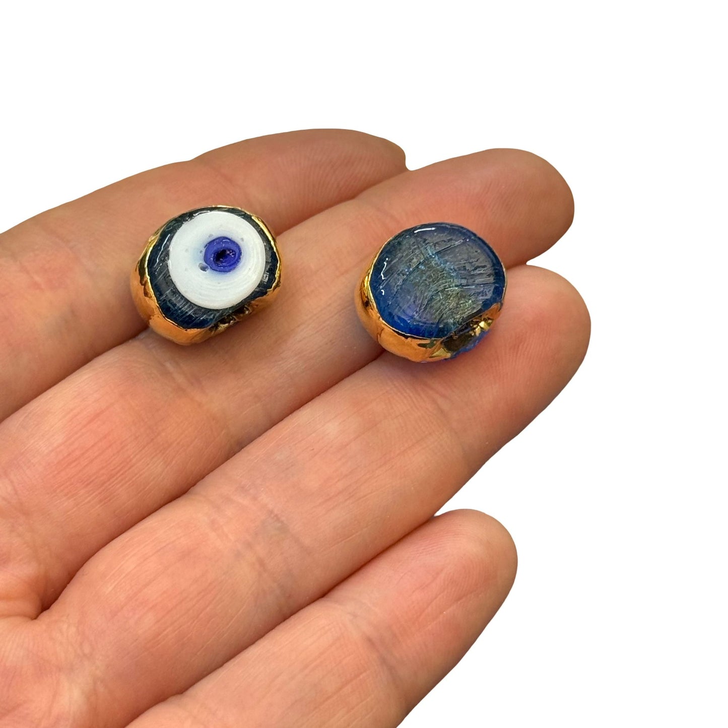 Gold Plated Plaid Calf's Eye Evil Eye Bead - Midnight Blue