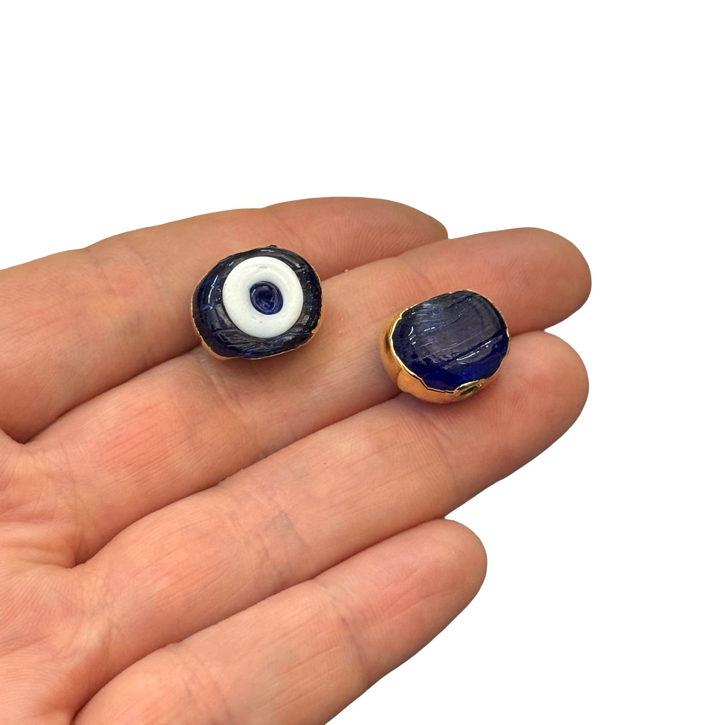 Gold Plated Plaid Calf's Eye Evil Eye Bead - Navy Blue
