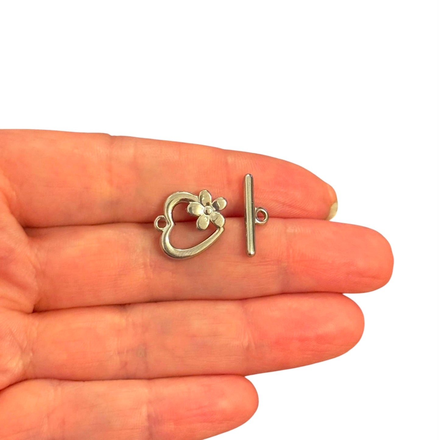 316L Paslanmaz Çelik, Çiçekli  Kalp T- Kilit , 16 x 14  mm